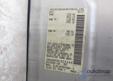 2017 Nissan Maxima 3.5 Sv z USA, uszkodzony, nr VIN 1N4AA6AP5HC413144